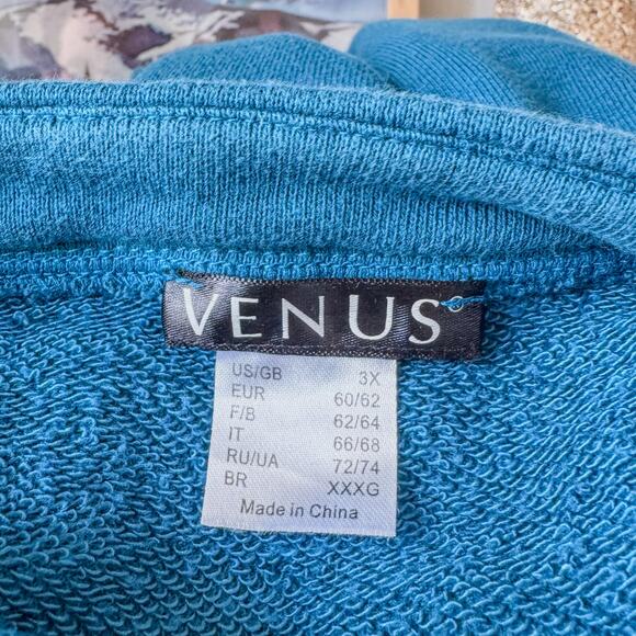 Venus Lightweight Teal Sweatshirt w/ Brass Grommet Holes & Zippers-Women's 3XL - Picture 7 of 11